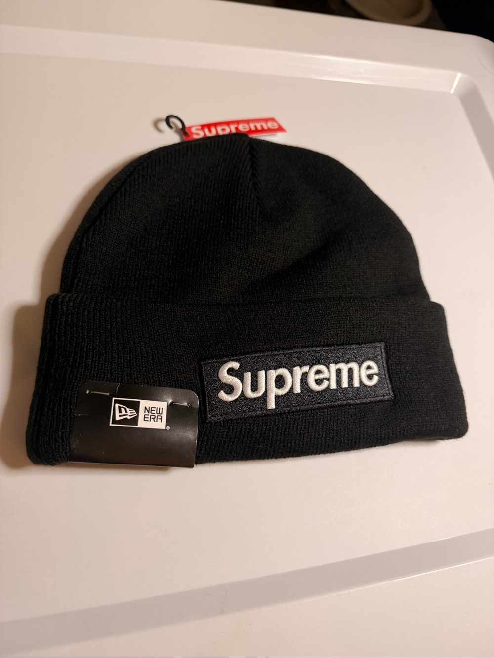 Supreme Black Beanie with White Embroidered Logo